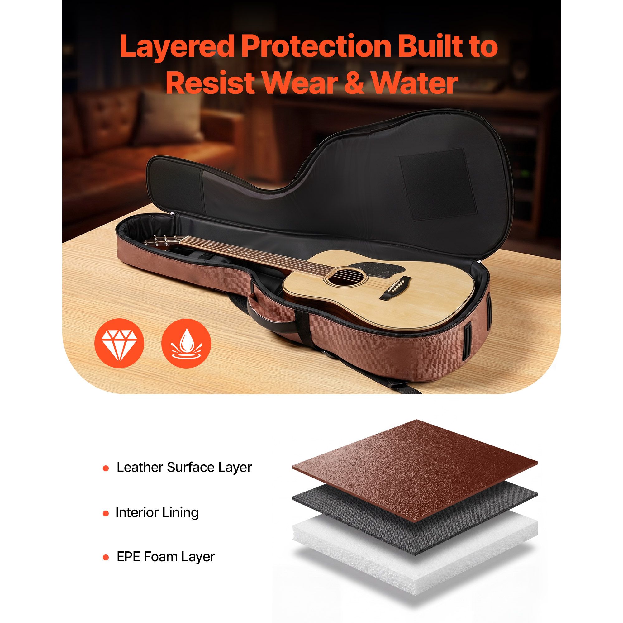 Acoustic Guitar Hard Case, 47. - Guitar Strap Padded ulasan dan harga