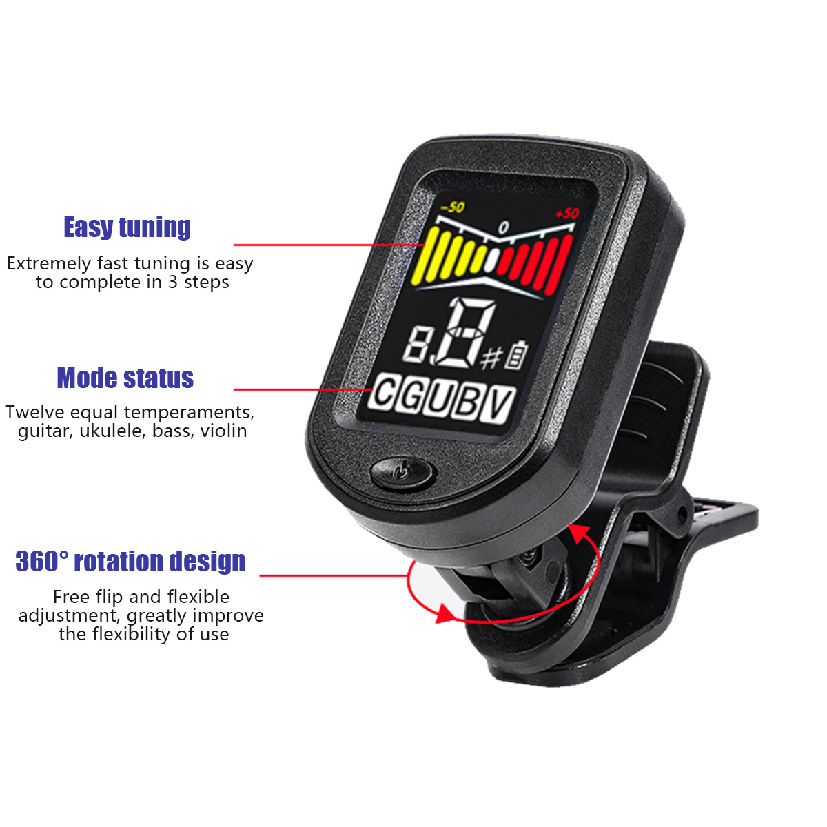 Clip-On Guitar Tuner with Regu - Guitar Tuner Clip ulasan dan harga